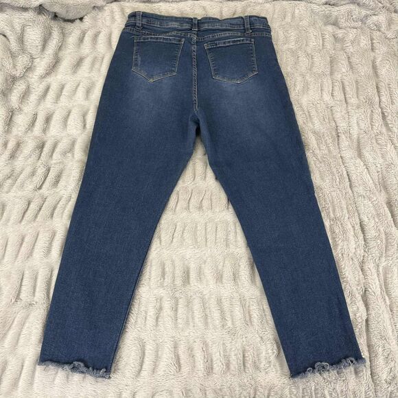 Threads & Others Jeans Women 15/32 Skinny Mid Rise Distressed Blue Raw Hem Denim - Picture 2 of 8